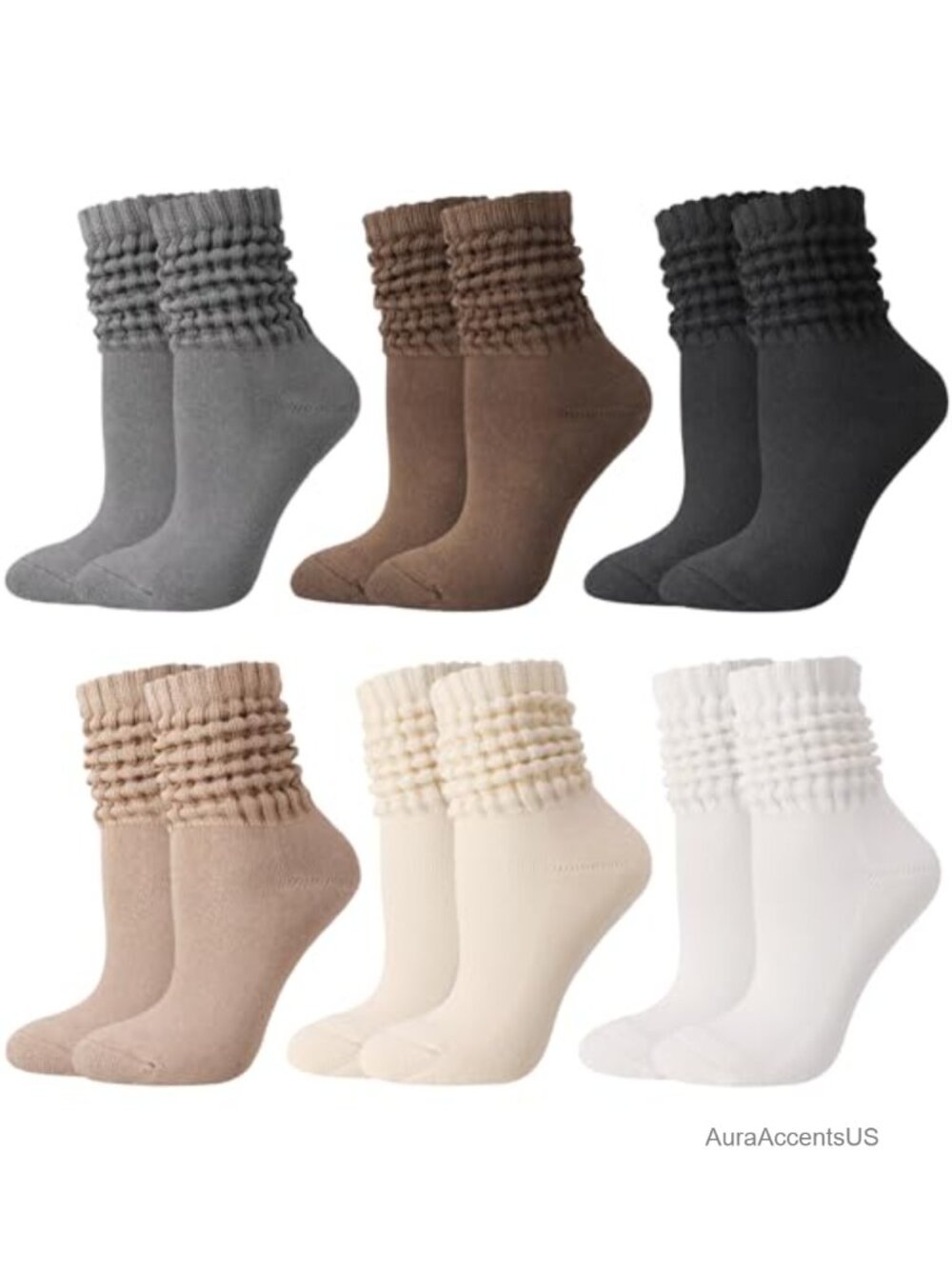 Women's Slouch Socks 6 Pairs Cotton Blend Retro Crew Socks